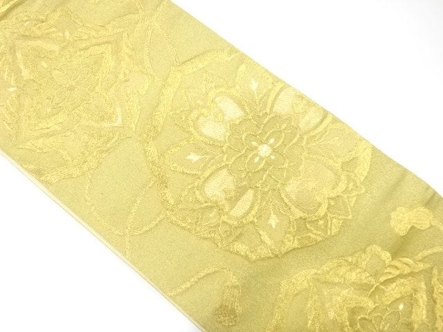 アンティーク　鏡裏に花模様織り出し袋帯（着用可）